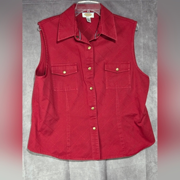 Talbots Jackets & Blazers - Talbots Vest Womens Large Red Sleeveless Denim Snap Up Collared Pocket EUC